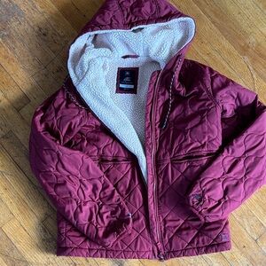 Rip Curl Maroon Quilted Puffer Jacket with Cream Lining